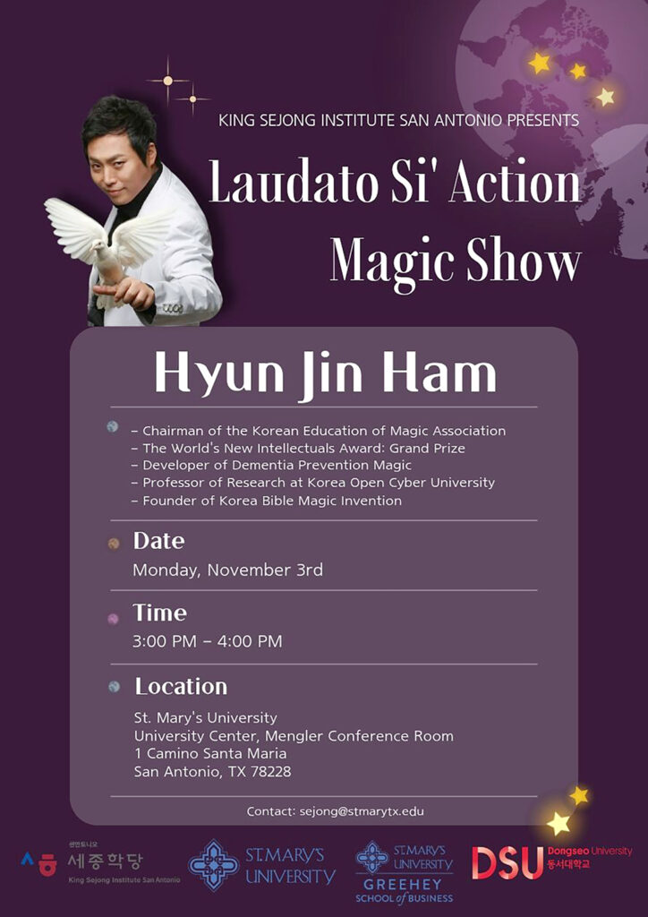 세인트메리즈대학교, ‘Laudato Si’ 액션 매직쇼’ 및 ‘한글 매직쇼’ 11월 3일 개최 1 샌안 액션매직쇼