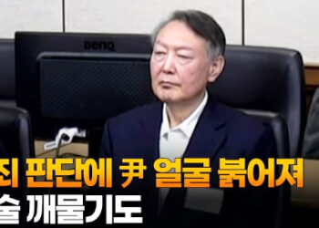 유죄 판단에 尹 얼굴 붉어져…입술 깨물기도