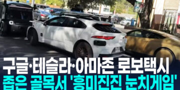 [영상] 구글·테슬라·아마존 로보택시 3대, 좁은 골목서 ‘눈치싸움’